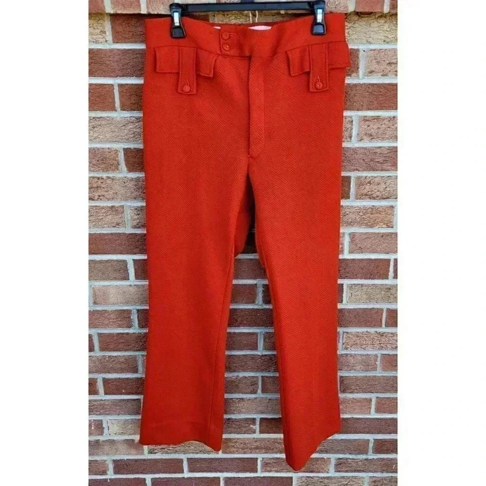 Vintage Handmade Trousers Orange Women's Size Sm/ Med Flare Leg Chevron Pattern